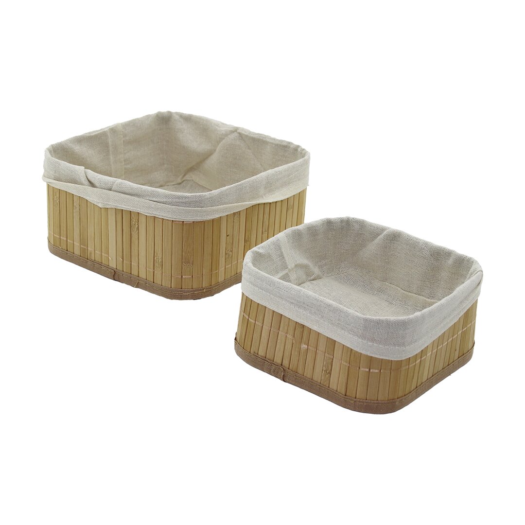 2Lİ   KARE   BAMBU KENAR  ORGANİZER SEPET AHŞAP ALTLIK - BEZLİ 21X21X10CM - 17X17X8CM (5271)