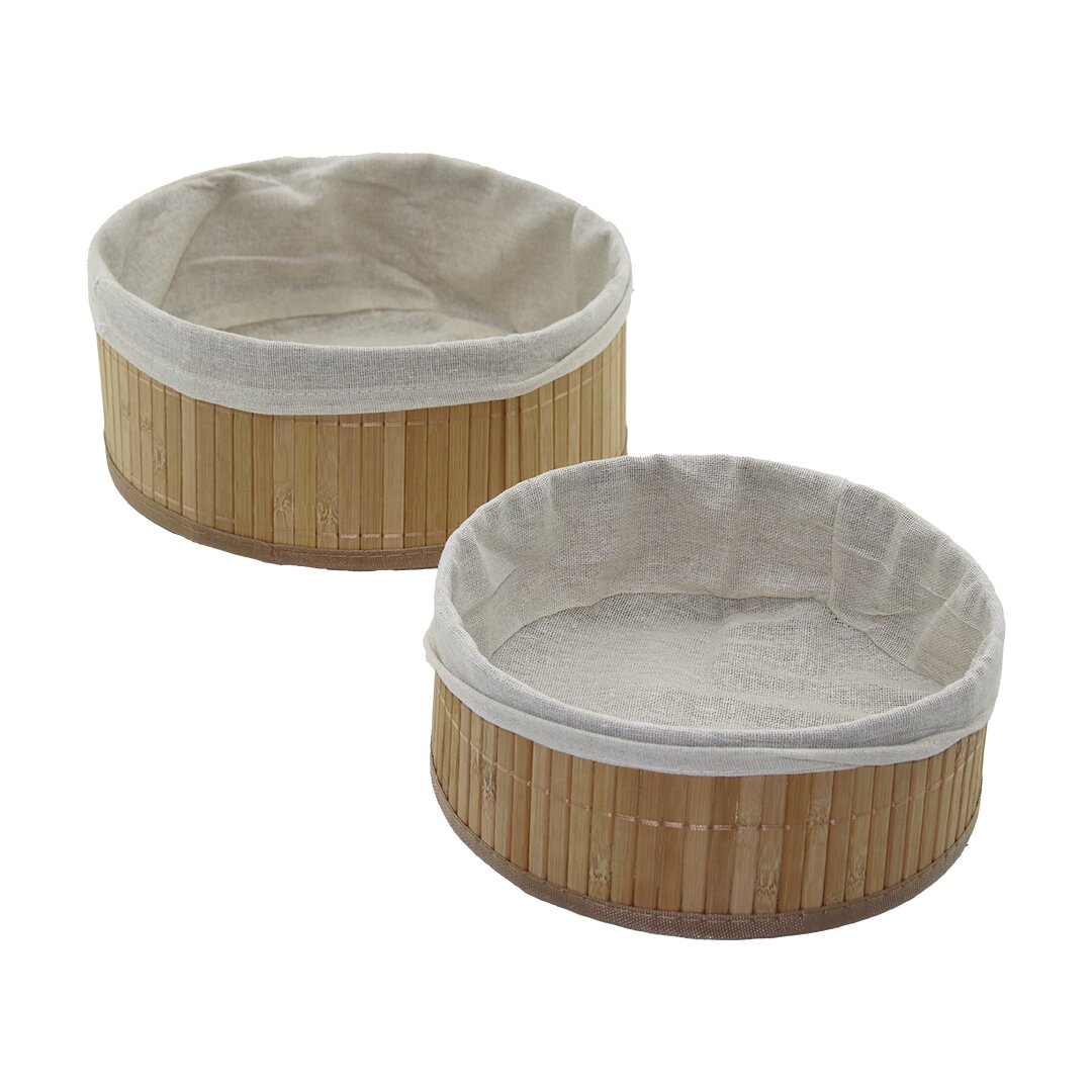 2Lİ YUVARLAK BAMBU KENAR ORGANİZER SEPET AHŞAP ALTLIK - BEZLİ Ç:24.5CM Y:10CM - Ç:20CM Y:8CM (5271)