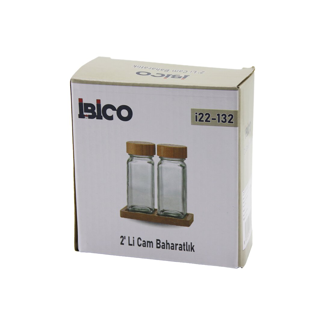 2PCS BAMBU KAPAKLI CAM TUZLUK - BİBERLİK - BAHARATLIK 120ML (5271)