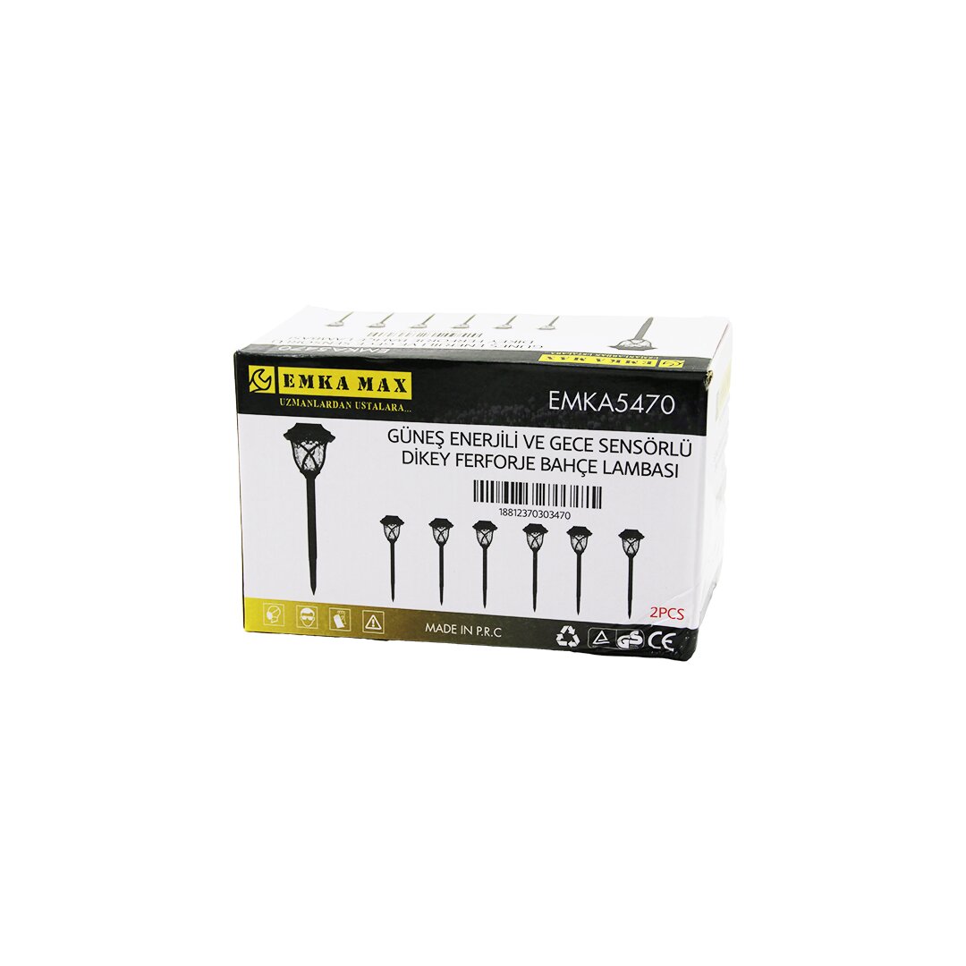 2PCS DİKEY FERFORJE GÜNEŞ ENERJİLİ SOLAR LED GECE SENSÖR BAHÇE LAMBASI 10X10X13CM+ÇUBUK=44CM (5271)