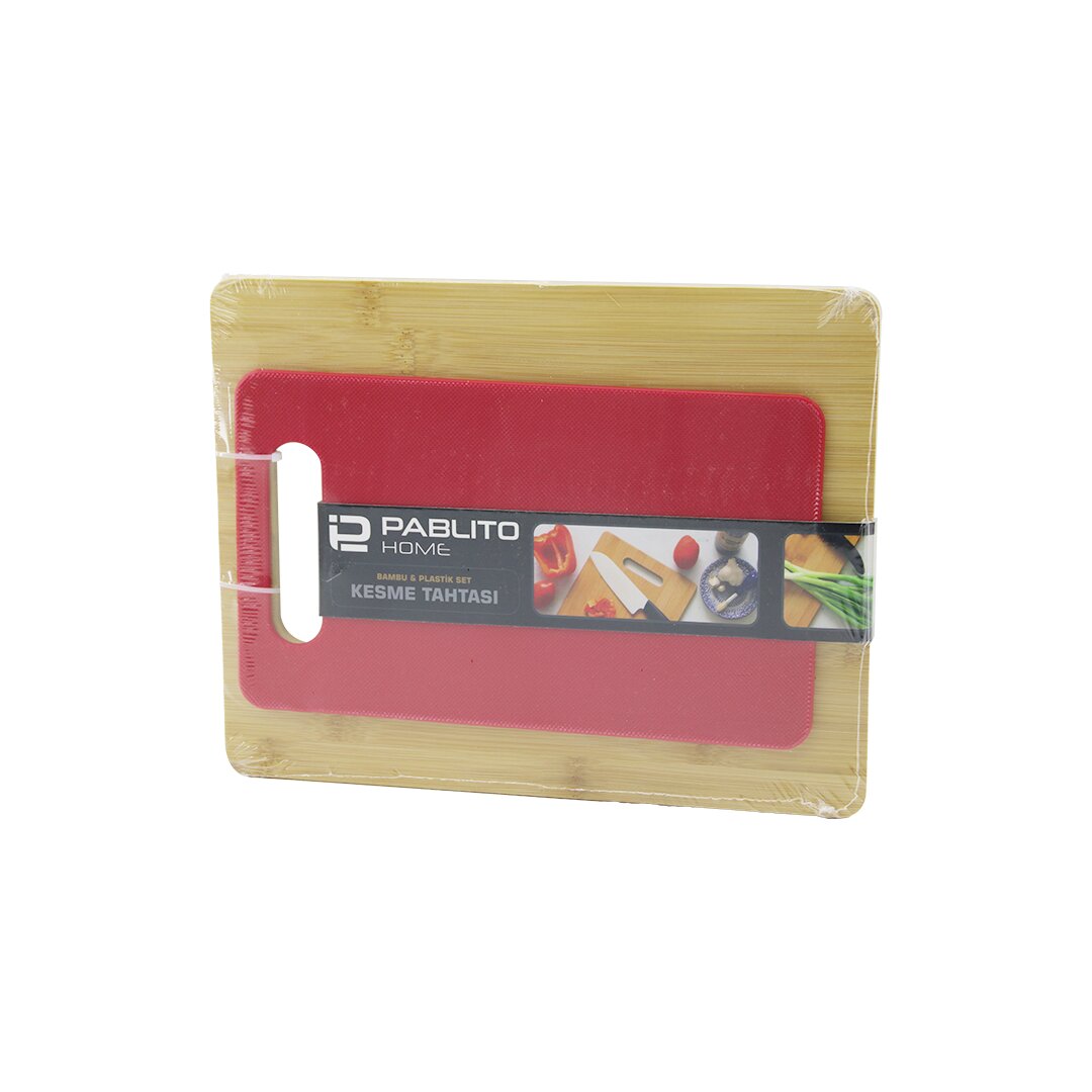 2PCS SET=AHŞAP BAMBU - PLASTİK KESİM PANOSU - KESME TAHTASI PLS:15X25CM- AHŞ:22X28CM (5271)