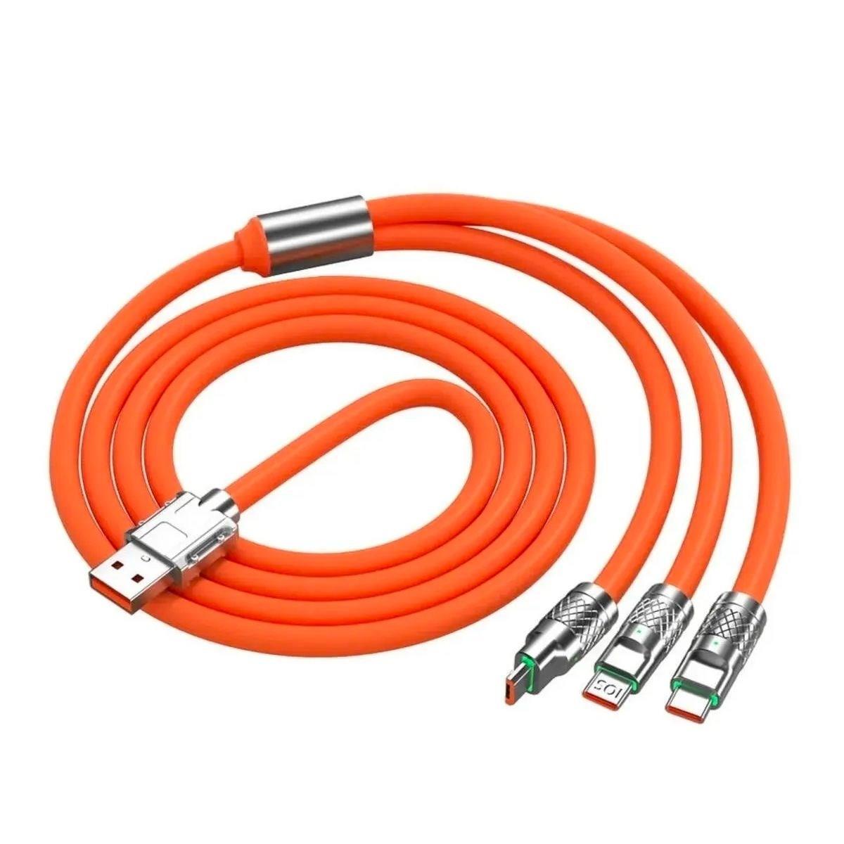 3 in 1 Type-C + Micro Usb + Lightning Hızlı Şarj Kablosu Silikon Kablo 1 Metre Opp Ambalaj (5271)