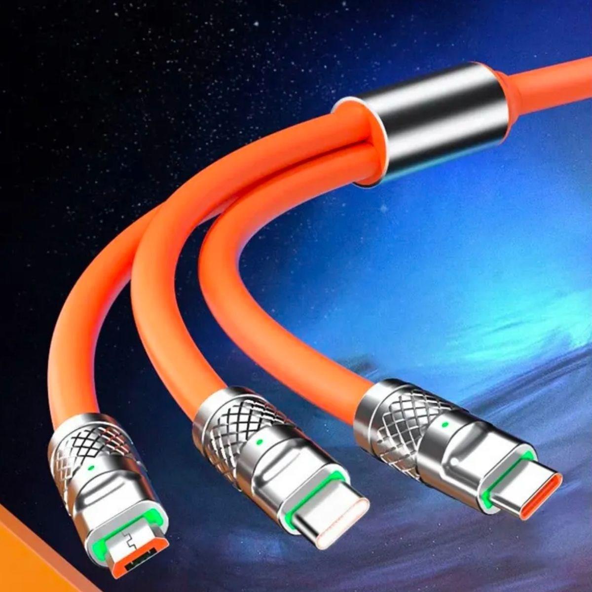 3 in 1 Type-C + Micro Usb + Lightning Hızlı Şarj Kablosu Silikon Kablo 1 Metre Opp Ambalaj (5271)