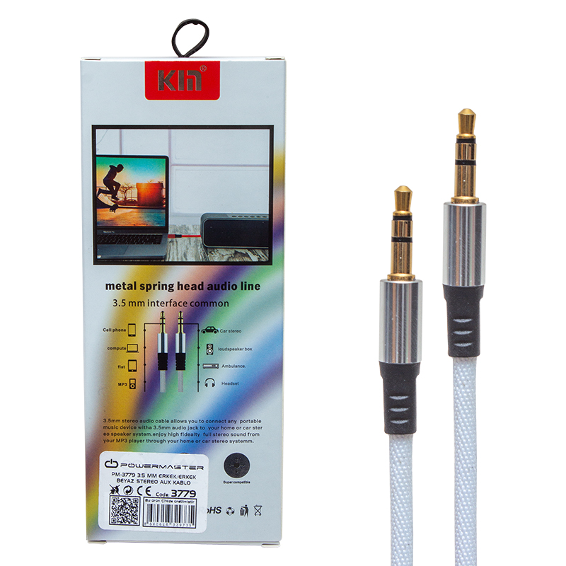 3.5 MM 1.2 METRE ERKEK/ERKEK BEYAZ STEREO AUX KABLO (5271)