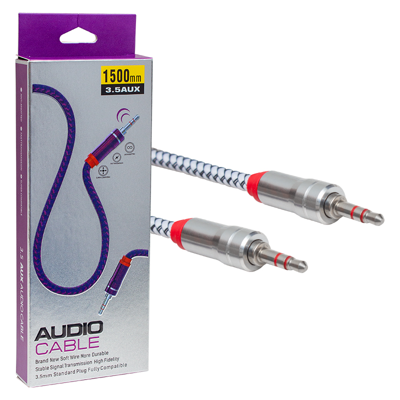 3.5 MM STEREO ERKEK/ERKEK METAL BAŞLIK ÖRGÜLÜ AUX STEREO KABLO 1.5 METRE (5271)