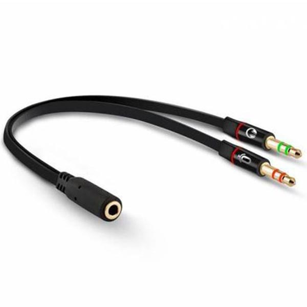 3.5MM STEREO DİŞİ X 2 STEREO ERKEK KULAKLIK MİKROFON HOPARLÖR AYIRICI 20 CM KABLO (5271)