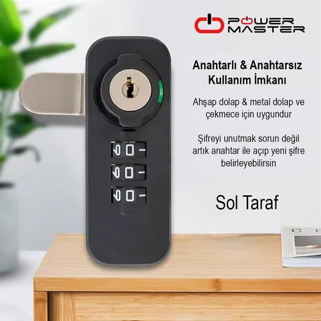 3 Haneli Şifreli Ve Anahtarlı Mekanik Siyah Çekmece Dolap Kilidi (Sol) (5271) 3 Haneli Şifreli Ve Anahtarlı Mekanik Siyah Çekmece Dolap Kilidi (Sol) (5271)