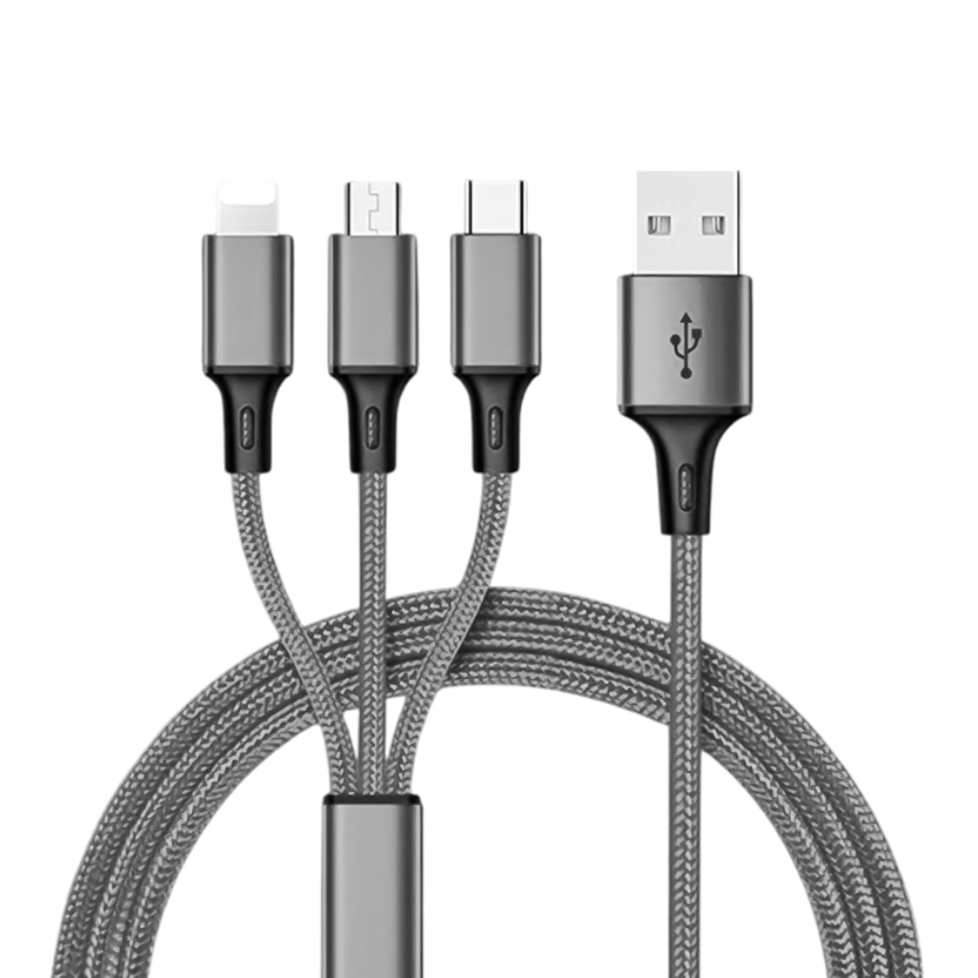 3IN1 GÜMÜŞ 1.2 METRE (MICRO USB - LIGHTNING - TYPE C) TELEFON ŞARJ KABLOSU (5271)
