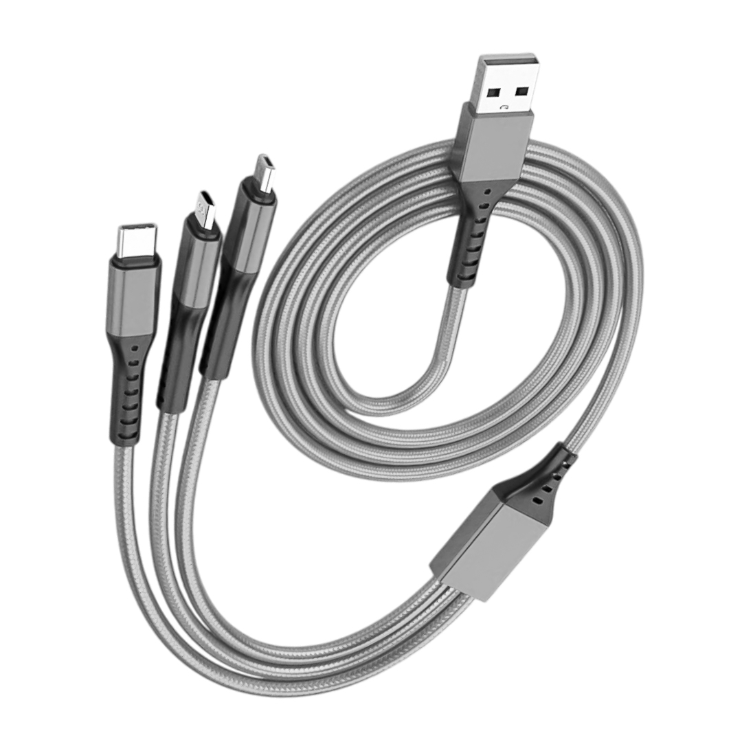 3IN1 GÜMÜŞ 1.2 METRE (MICRO USB - LIGHTNING - TYPE C) TELEFON ŞARJ KABLOSU (5271)