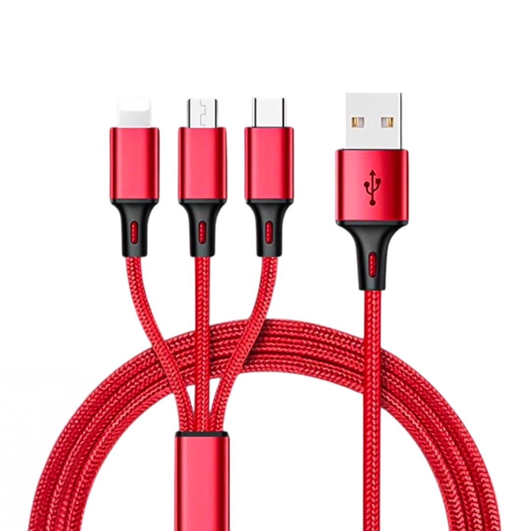 3IN1 KIRMIZI 1.2 METRE (MICRO USB - LIGHTNING - TYPE C) TELEFON ŞARJ KABLOSU (5271)