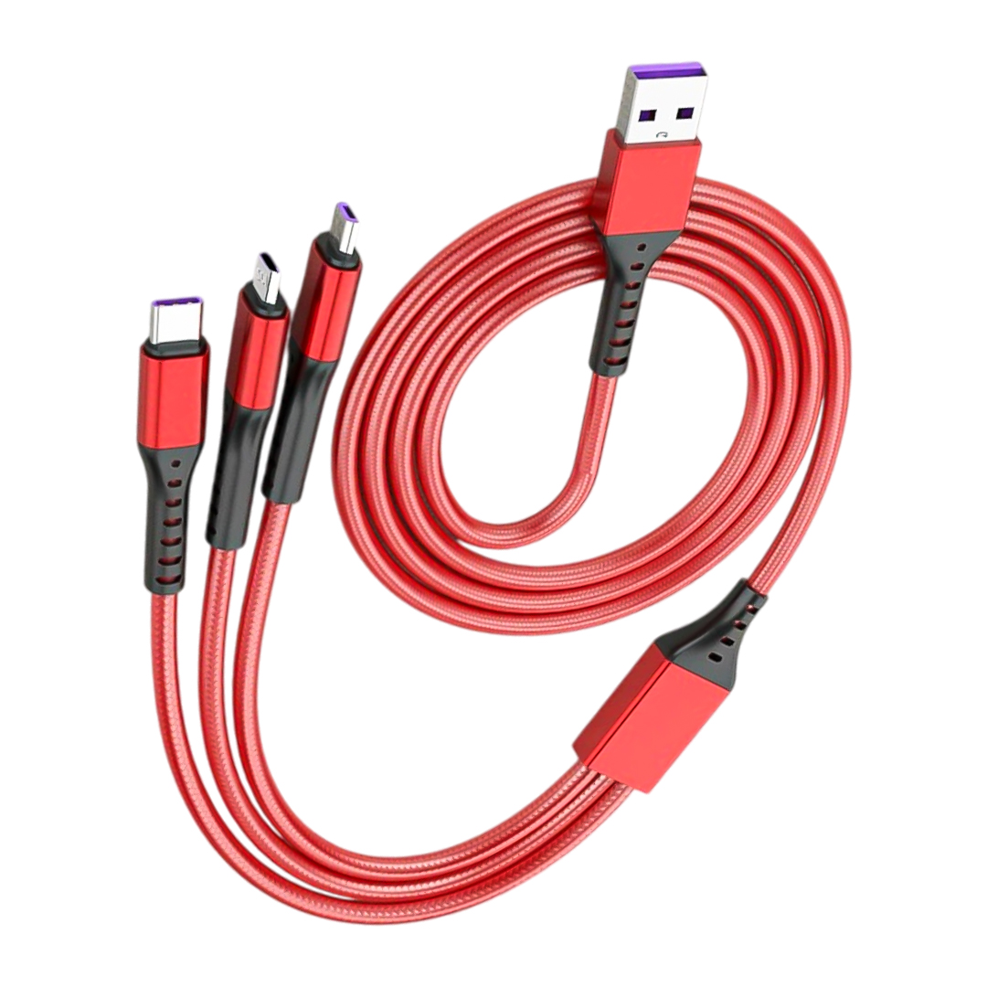 3IN1 KIRMIZI 1.2 METRE (MICRO USB - LIGHTNING - TYPE C) TELEFON ŞARJ KABLOSU (5271)