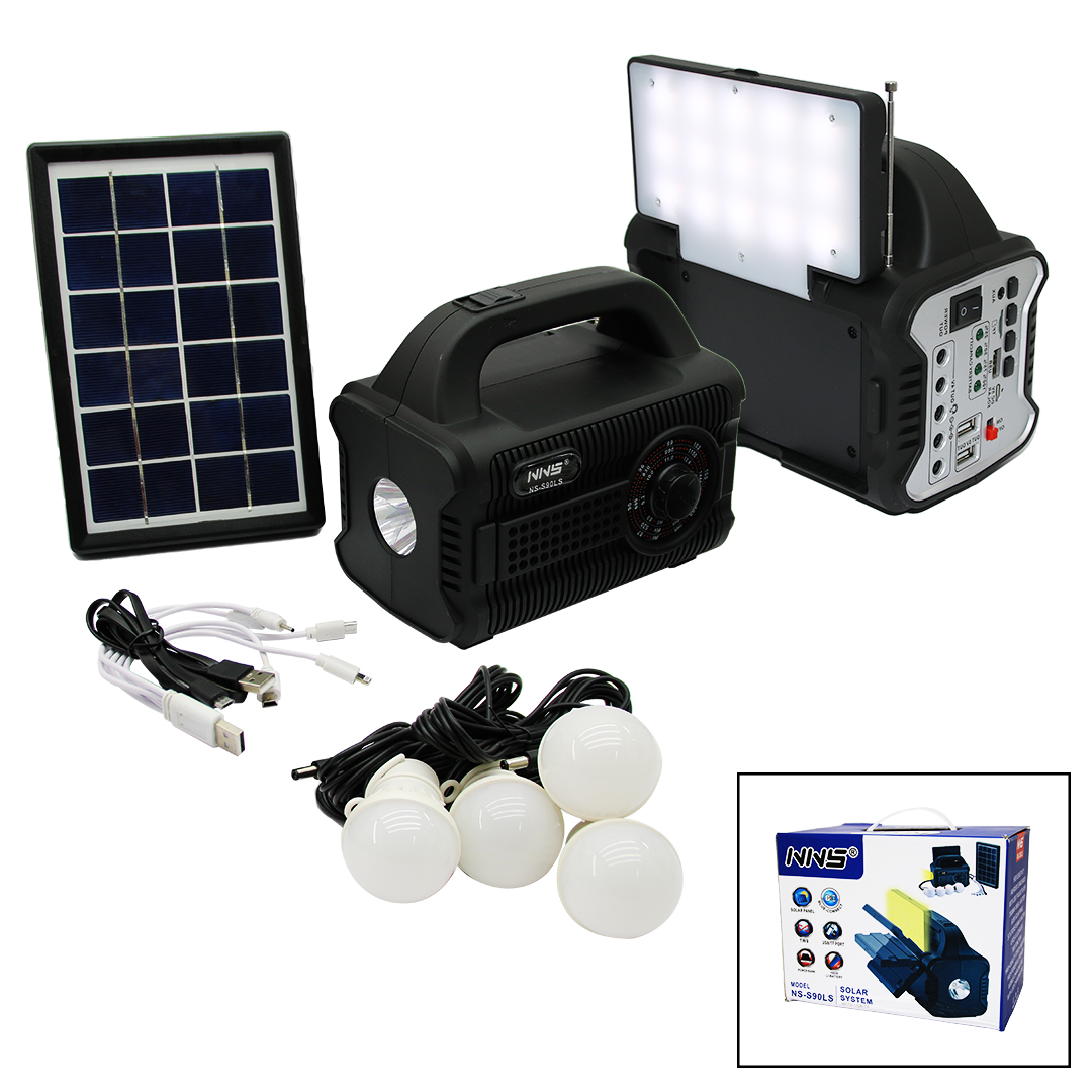 3IN1 - SOLAR 2İN1 SABİT+OYNAR BAŞLI EL FENERİ - RADYO - MP3 BLUETOOTH - USB/ TF PORT - 4 PARÇA  AMPUL KABLOLU - POWERBANK (5271)