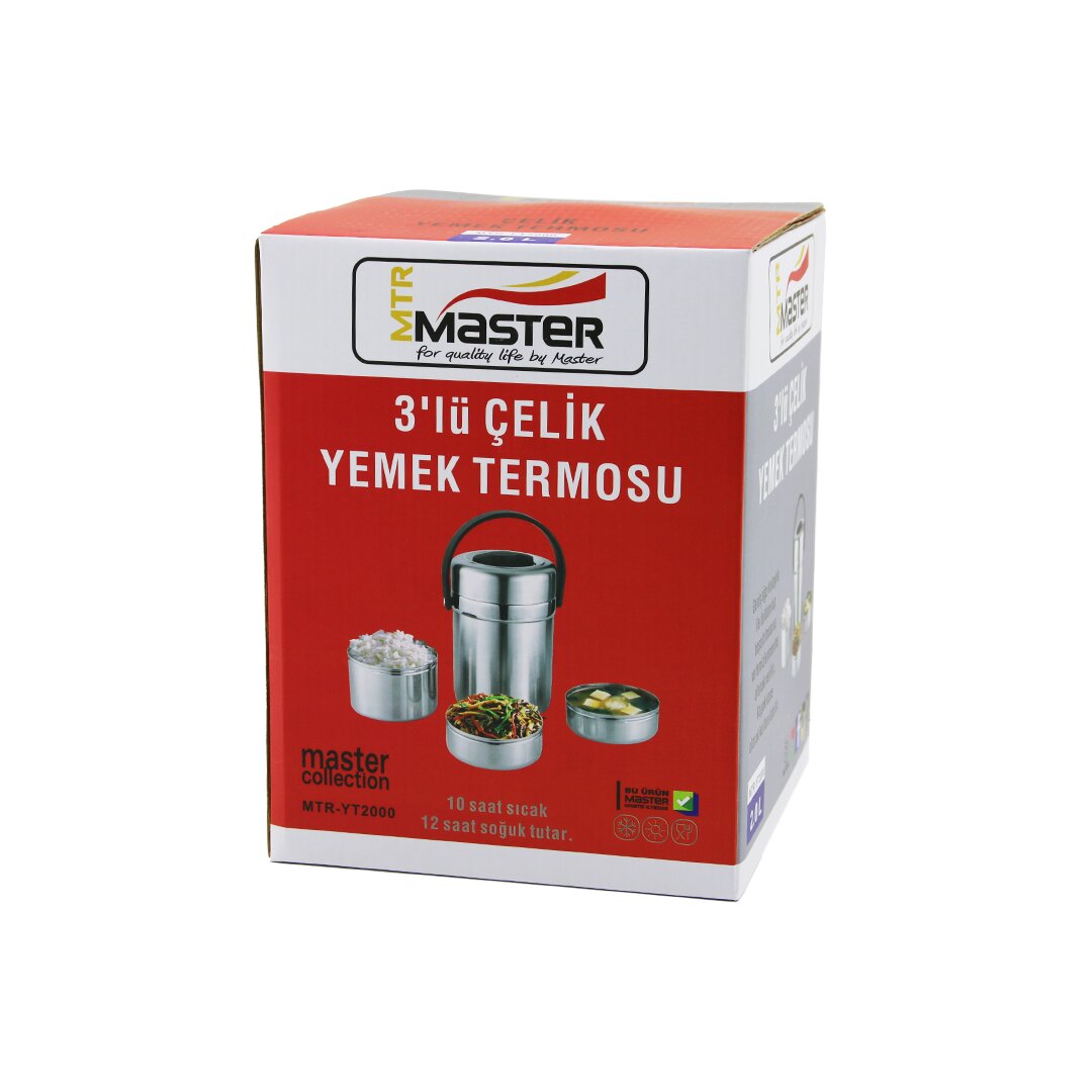 3LÜ ÇELİK YEMEK TERMOSU SEFER TASI 2LT 10 SAAT SICAK - 12 SAAT SOĞUK TUTAR (5271)