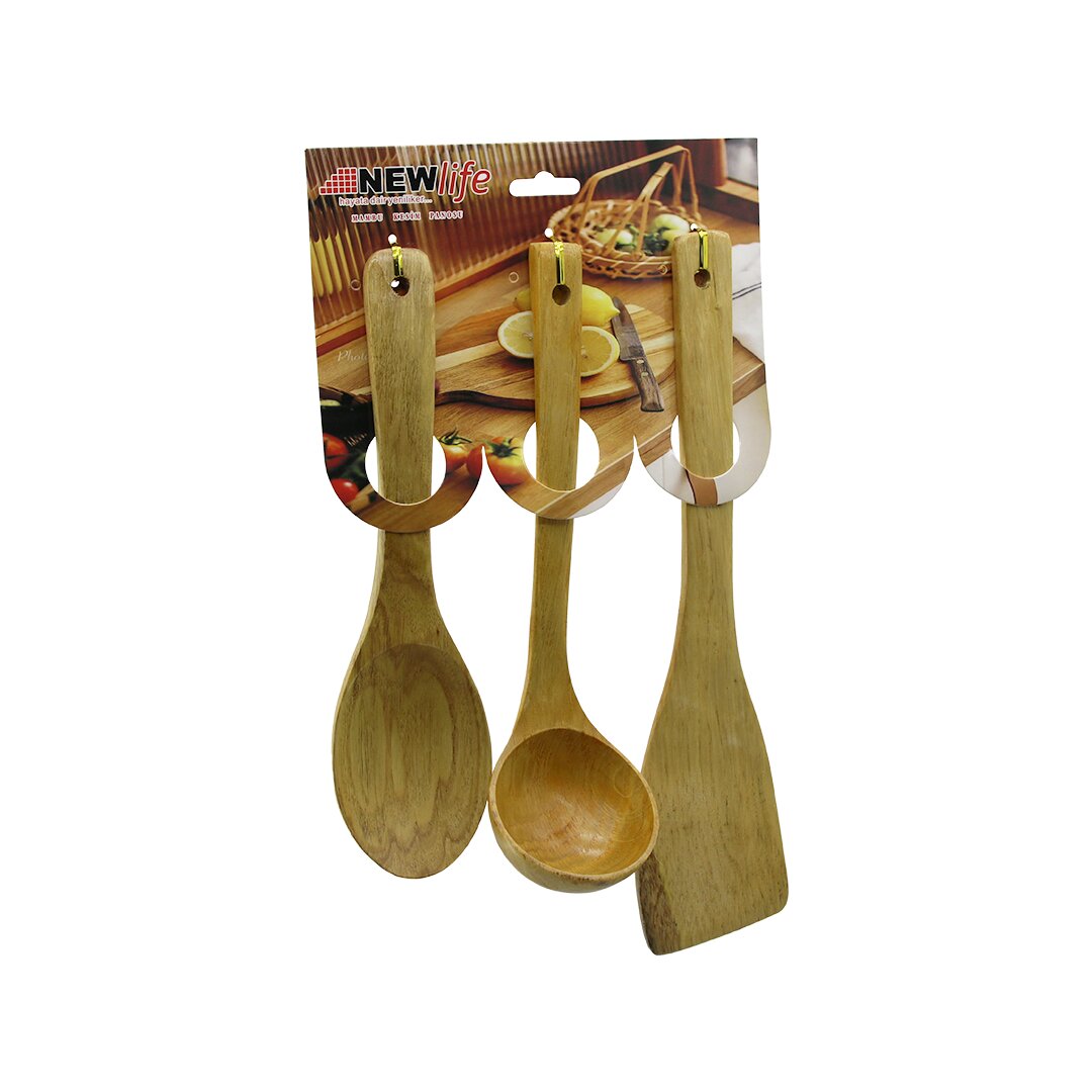 3PCS AHŞAP BAMBU  MUTFAK SERVİS SETİ  KAŞIK=27CM - KEPÇE=27CM - SPATULA=32CM (5271)