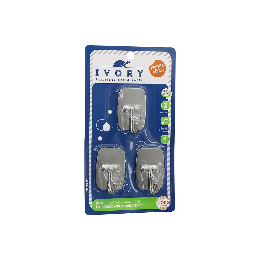 3PCS DİKDÖRTGEN - KOMPLE METAL  YAPIŞKAN ASKI  2KG TAŞIMA (5271)