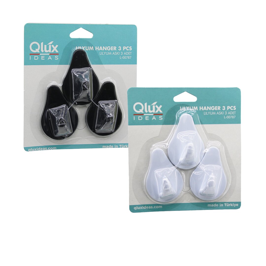 3PCS LILYUM ASKI  SİYAH - BEYAZ PLASTİK   YAPIŞKANLI MONTAJ (5271)