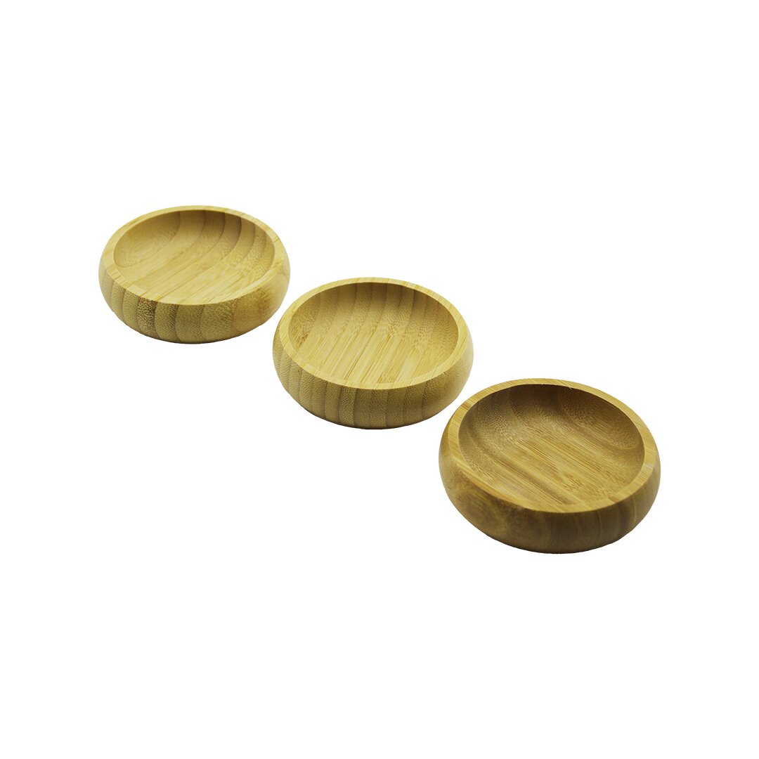 3PCS  MİNİ YUVARLAK  AHŞAP BAMBU ÇEREZLİK - LOKUMLUK  FİLELİ AMBALAJ  9CM (5271)