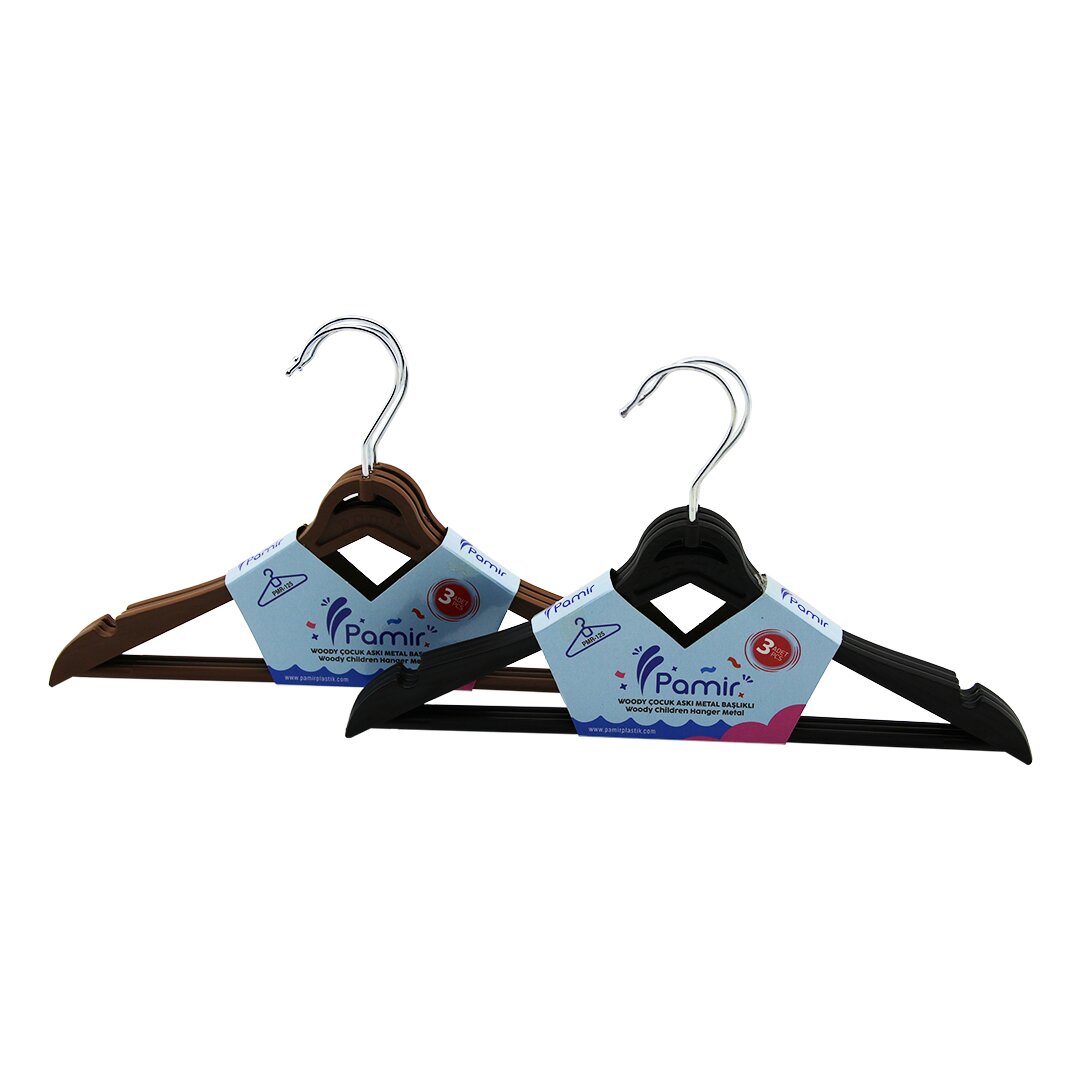 3PCS  PLASTİK ÇOCUK ELBİSE ASKISI  METAL BAŞLIKLI (5271)