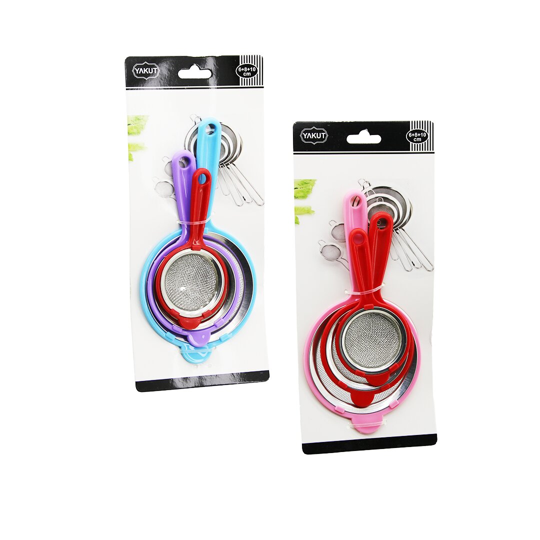 3PCS SET   MİNİ= 6CM-8CM-10CM  TEL SÜZGEÇ  RENKLİ PLASTİK SAP - ÇERÇEVE (5271)
