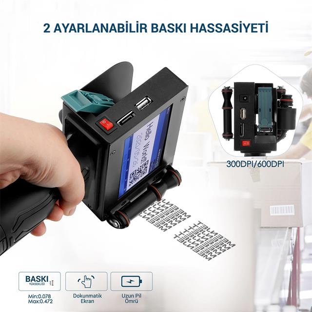 4.3&apos;&apos; Dokunmatik Ekranlı Şarjlı Endüstriyel El Tipi Portatif Mürekkep Yazıcı (5271)
