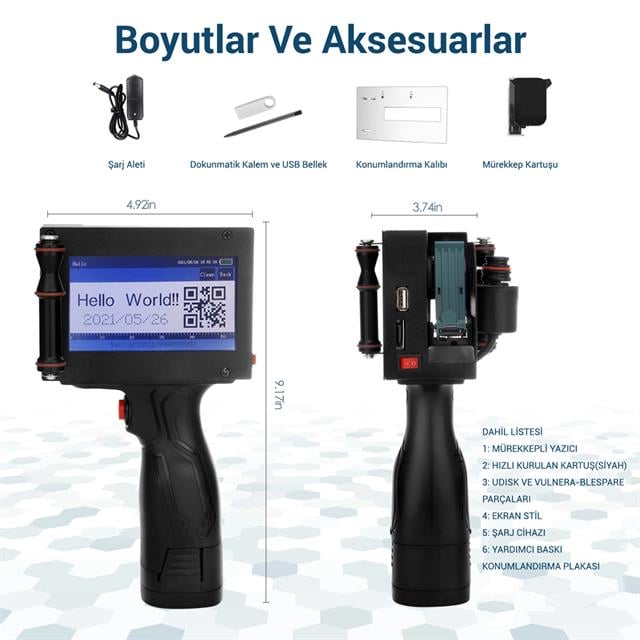 4.3'' Dokunmatik Ekranlı Şarjlı Endüstriyel El Tipi Portatif Mürekkep Yazıcı (5271) 4.3'' Dokunmatik Ekranlı Şarjlı Endüstriyel El Tipi Portatif Mürekkep Yazıcı (5271)