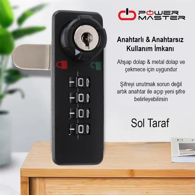 4 Haneli Şifreli Ve Anahtarlı Mekanik Siyah Çekmece Dolap Kilidi (Sol) (5271) 4 Haneli Şifreli Ve Anahtarlı Mekanik Siyah Çekmece Dolap Kilidi (Sol) (5271)