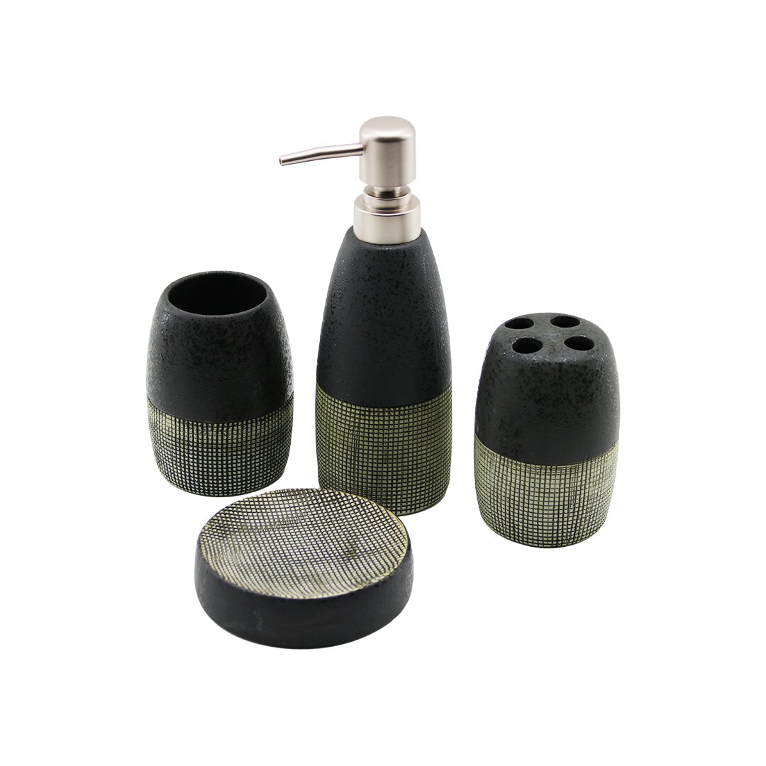 4 PCS ANTRASİT GRİ - KREMSERAMİK BANYO TEMİZLİK SETİ SIVI - KATI SABUNLUK - DİŞ FIRÇALIK - MACUNLUK (5271)