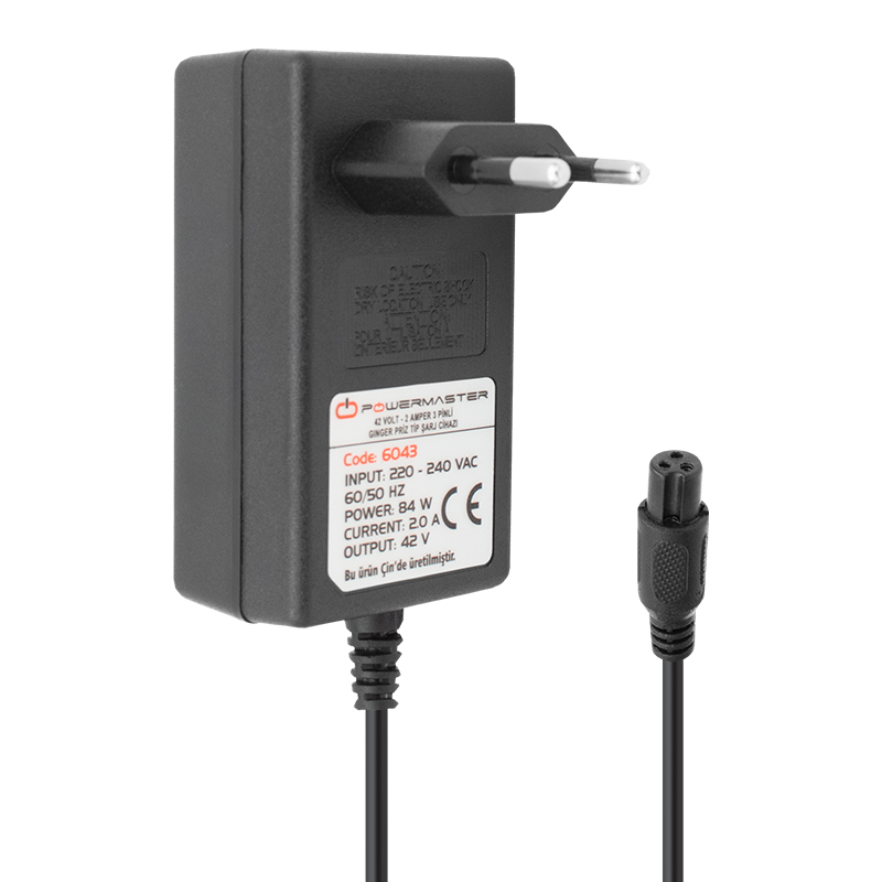 42 VOLT - 2 AMPER - 84 WATT PRİZ TİPİ 3 PİNLİ GİNGER ŞARJ CİHAZ ADAPTÖRÜ (5271)