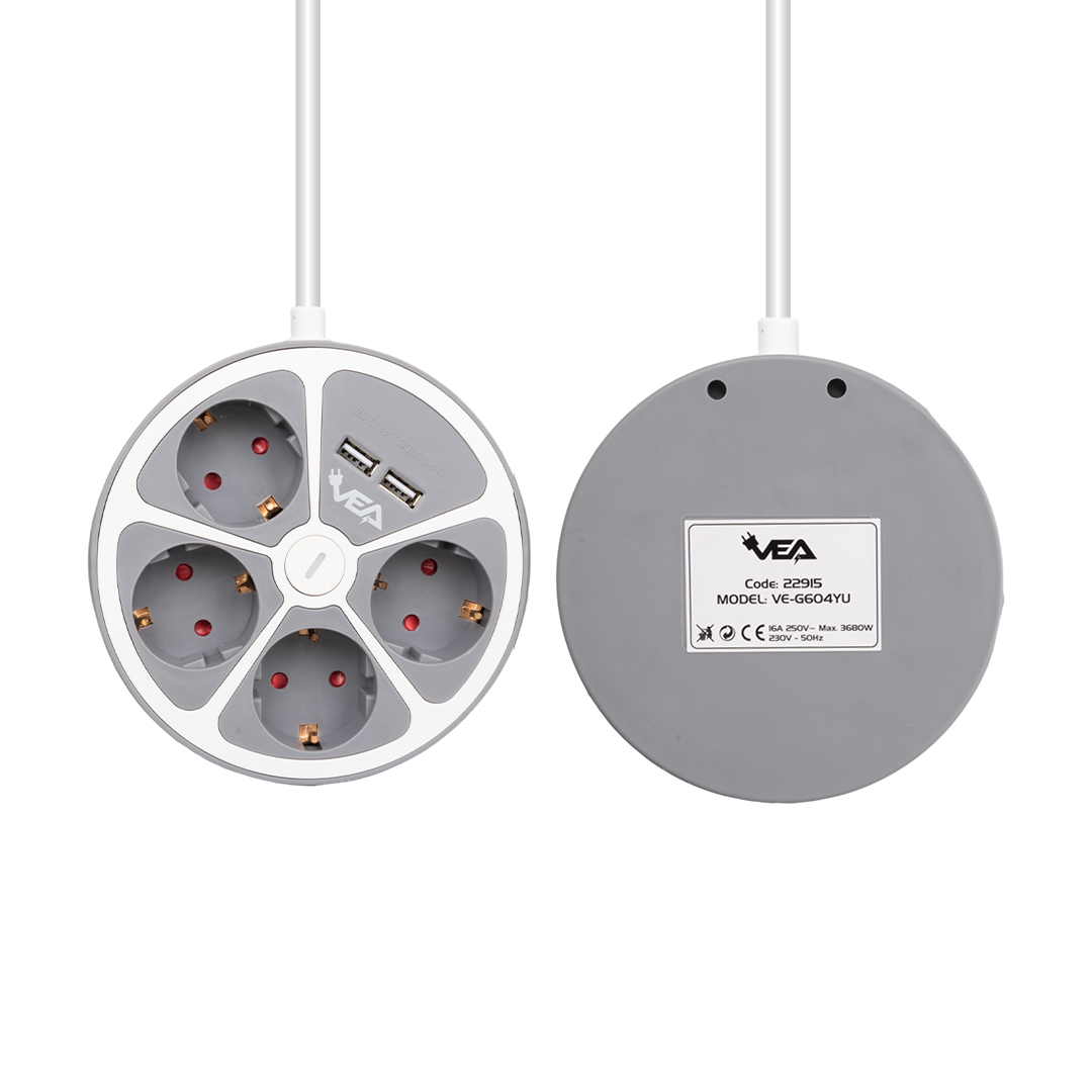 4LÜ 2 USBLİ ANAHTARLI 1.5 METRE GRUP PRİZ VE-G604YU (5271)