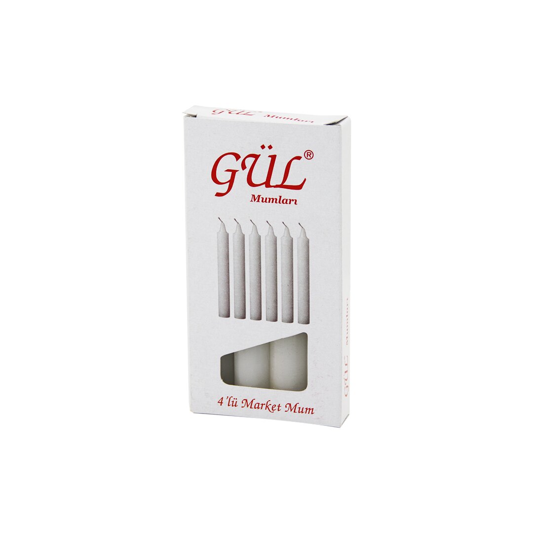 4PCS - İNCE   ÇAP=1.6CM - UZUNLUK=12CM   BEYAZ KLASİK  MARKET MUM (5271)