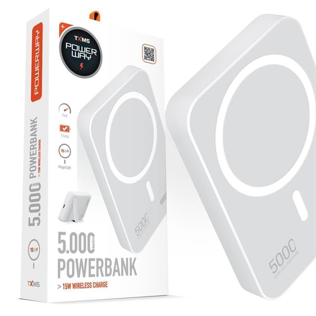 5.000mAh PD15W Magsafe Kablosuz Wireless Taşınabilir Şarj Cihazı Beyaz Powerbank TXM5 (5271)