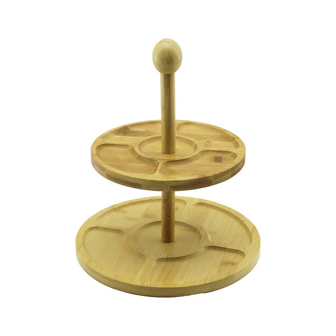 5 BÖLMELİ - YUVARLAK - 2 KATLI  AHŞAP BAMBU SUNUMLUK  ÇAP: 19.5CM -- 24.5CM (5271)