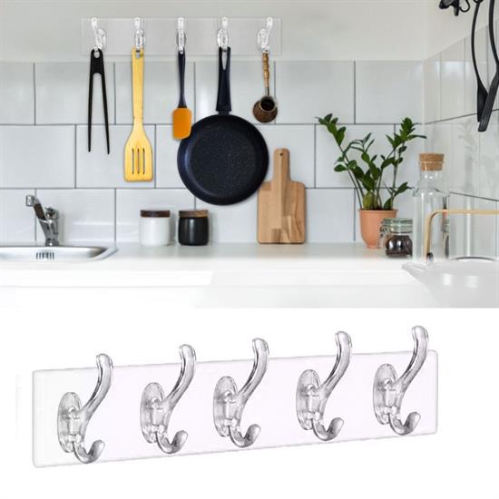 5&apos;li Güçlü Yapışkanlı Şeffaf Duvar Askısı Banyo Mutfak Düzenleyici Pratik Askılık (5271)