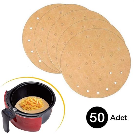 50 Adet Air Fryer Pişirme Kağıdı Tek Kullanımlık Gıda Pişirme Kağıdı Delikli Yuvarlak Model (5271)