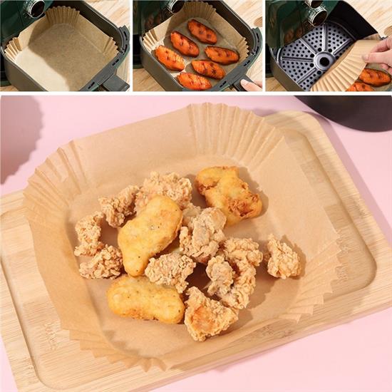 50 Adet Air Fryer Pişirme Kağıdı Tek Kullanımlık Yağ Geçirmez Yapışmaz Kare Tabak Model PVC (5271)