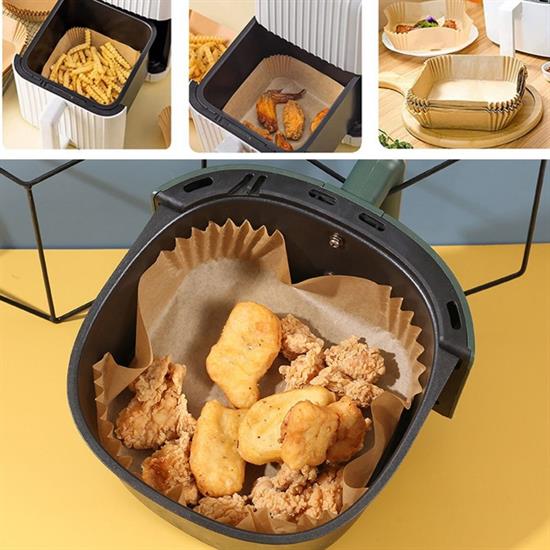 50 Adet Air Fryer Pişirme Kağıdı Tek Kullanımlık Yağ Geçirmez Yapışmaz Kare Tabak Model PVC (5271)