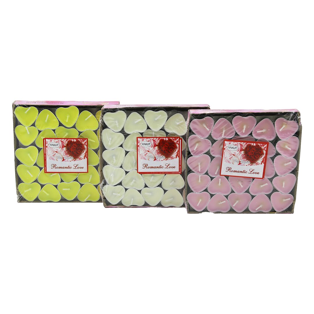 50 PCS BEYAZ - RENKLİ - KALPLİ TEA LİGHTS MUM (5271)