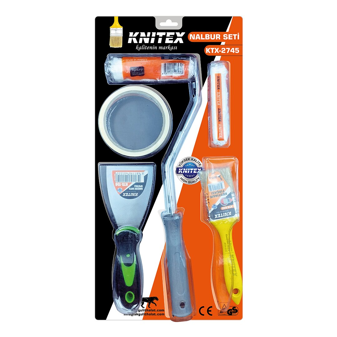 5PCS  BOYACI - NALBUR SET  SPATULA - KESTİRME FIRÇA - YEDEK RULO - BANT - 10CM FIRÇA (5271)