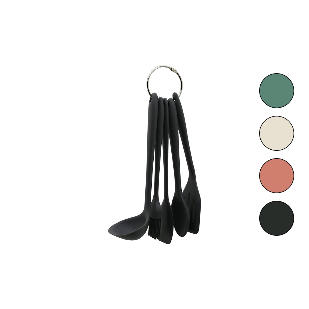 5PCS MİNİ=20-21CM RENKLİ SİLİKON MUTFAK SERVİS SETİ KAŞIK - KEPÇE - YAN - DELİKLİ SPATULA - Y.FIRÇASI (5271)