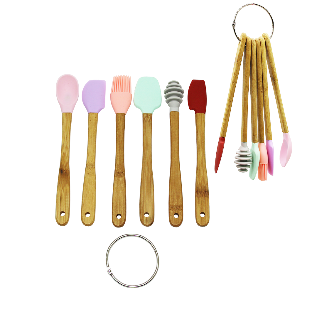 6 PARÇA  MiNİ AHŞAP SAPLI SİLİKON MUTFAK SET (5271)