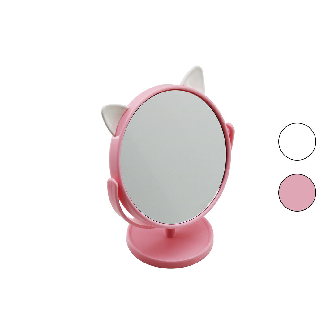 6 İNÇ  - 15CM - YUVARLAK KULAKLI RENKLİ PLASTİK MAKYAJ AYNASI AYAKLI (5271)