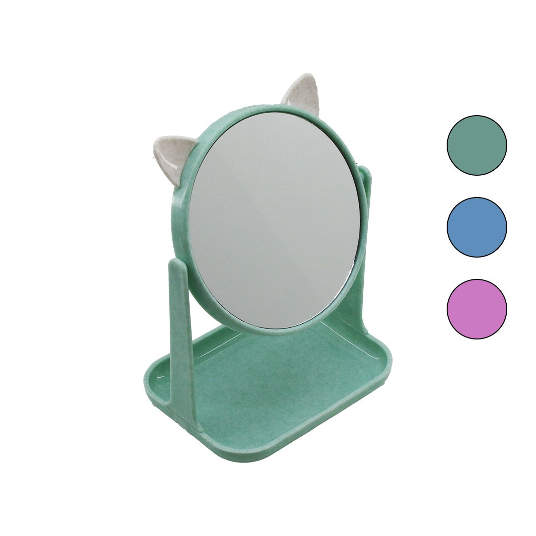 6 İNÇ  - 15CM YUVARLAK KULAKLI MAKYAJ AYNASI RENKLİ PLASTİK TAKILIK SEPETLİ=12X15.5CM (5271)