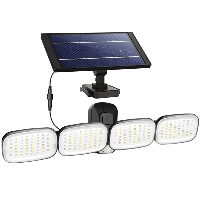 6 VOLT -3 WATT SOLAR PANELLİ 4 BAŞLI HAREKET SENSÖRLÜ 200 SMD LEDLİ LAMBA (5271)