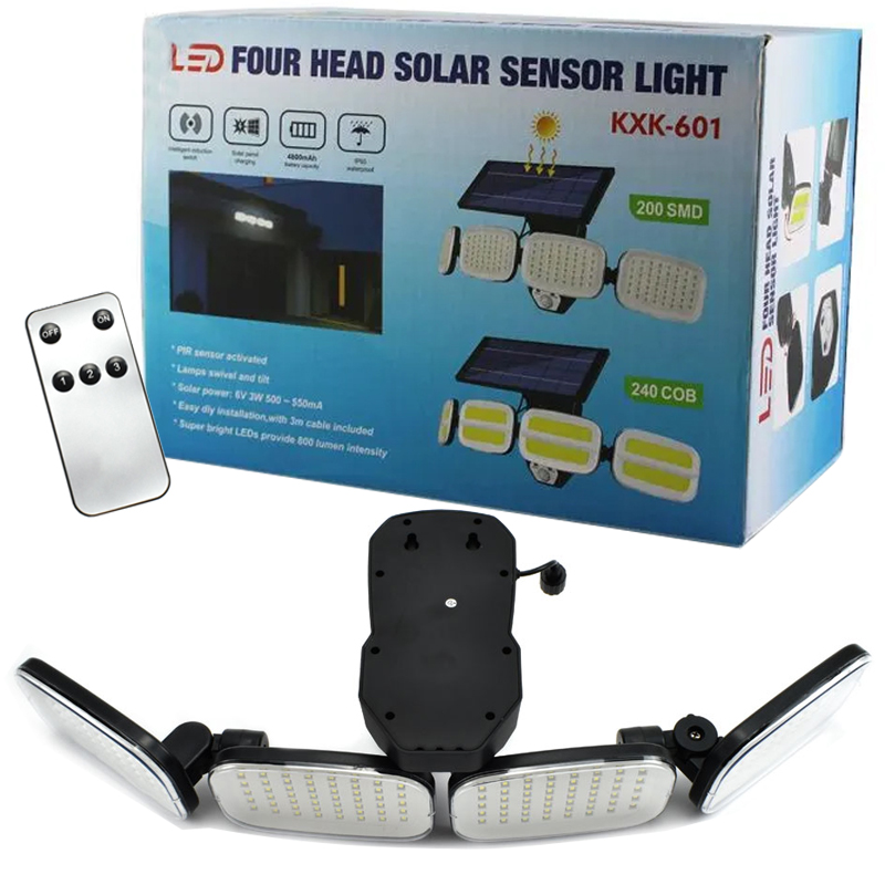6 VOLT -3 WATT SOLAR PANELLİ 4 BAŞLI HAREKET SENSÖRLÜ 200 SMD LEDLİ LAMBA (5271)