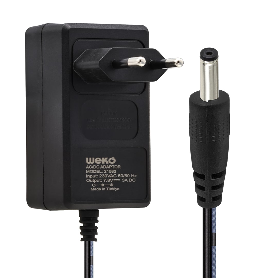 7.8 VOLT - 3 AMPER 3.5*1.35 UÇLU YERLİ ÜRETİM AC PLASTİK YAZAR KASA ADAPTÖRÜ (5271)