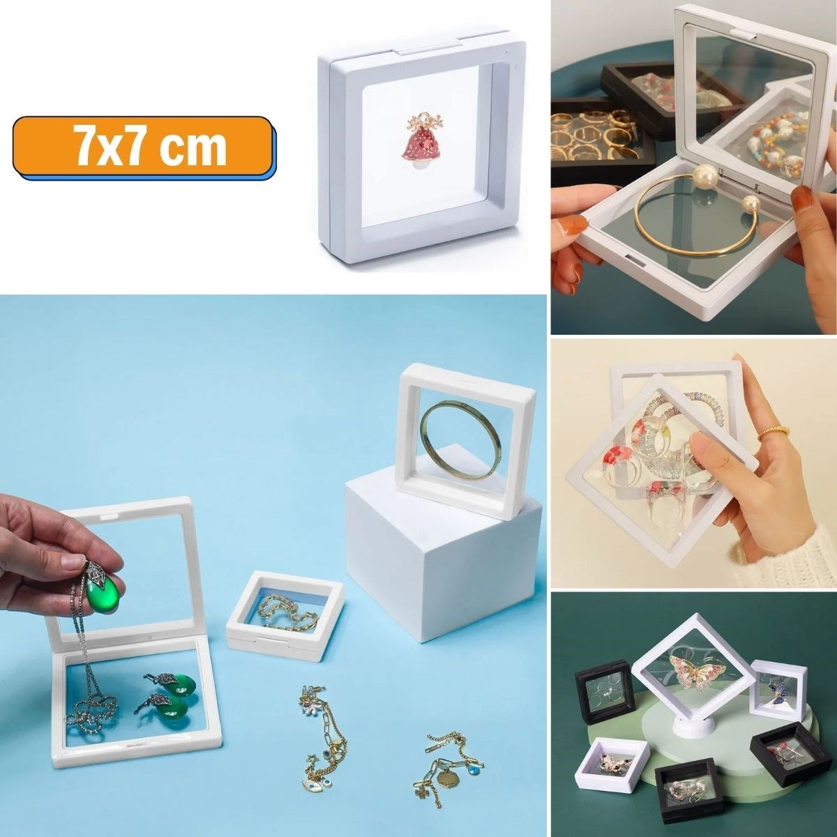 7x7 cm Standlı 3D Takı Ziynet Hatıra Koleksiyon Saklama Kutusu Şeffaf Film Çerçevesi (5271)