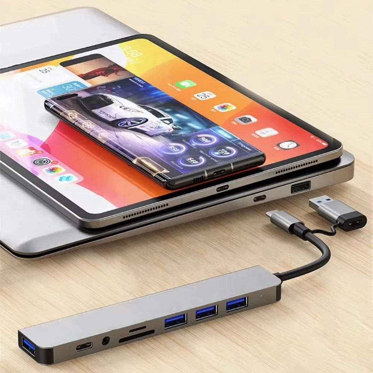 8 in 1 Usb Çevirici Notebook Macbook Type-C Uyumlu Görüntü Aktarıcı Hub (5271)