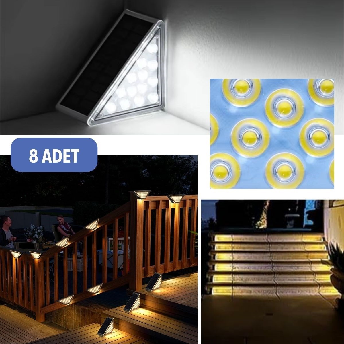 8 Adet Üçgen Güneş Enerjisi ile Şarj Olan Dış Mekan Solar Basamak Köşe Lambası (5271) 8 Adet Üçgen Güneş Enerjisi ile Şarj Olan Dış Mekan Solar Basamak Köşe Lambası (5271)