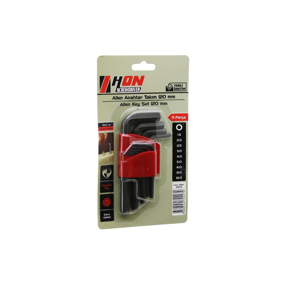 9PCS SİYAH KISA - DÜZ 120MM ALYAN ALLEN ANAHTAR TAKIMI BRKT-702279 (5271)