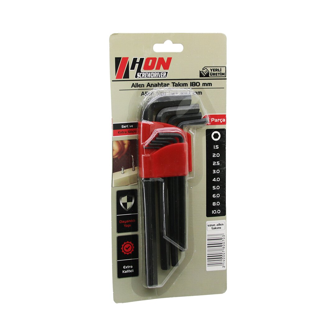 9PCS SİYAH UZUN - DÜZ 180MM ALYAN ALLEN ANAHTAR TAKIMI BRKT-800703 (5271)